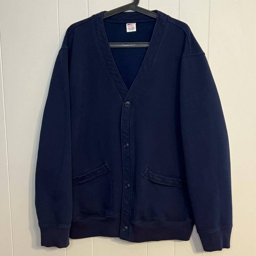 J.Crew Heritage 14 oz. fleece cardigan sweater in Navy Blue Size XXL